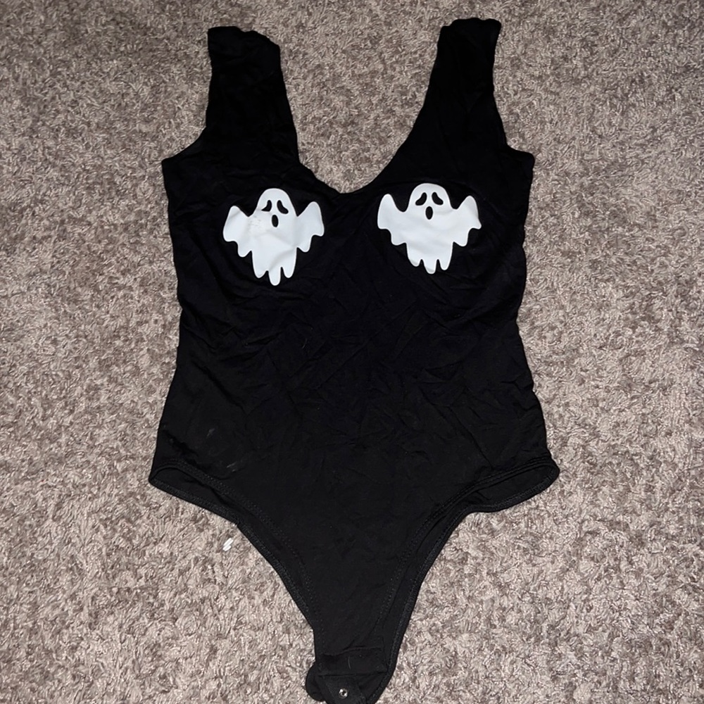 Black glow in the dark ghost boob bodysuit